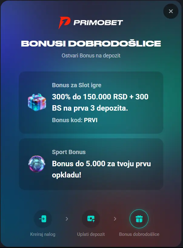 primobet bonus dobrodošlice